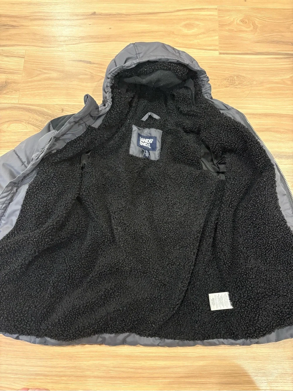 Kids' Land’s End Gray Hooded Puffer Jacket -